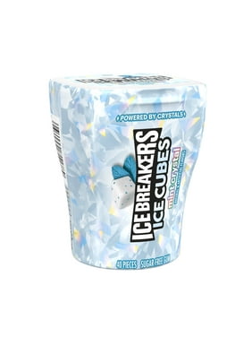 Ice Breakers Ice Cubes Mint Crystal Sugar Free Chewing Gum, Bottle 3.24 oz, 40 Pieces