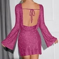 thumbnail image 4 of BangWanChi Dresses for Women Wedding Guest Dresses for Women Dresses for Women Women's Sparkly Sequin Backless Tie Pagoda Sleeve Mini Dress Long Sleeve Glitter Bodycon Party Club Dresses, 4 of 9