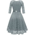 thumbnail image 4 of Lolmot Wedding Guest Dresses for Women Casual Vintage Temperament V-Neck Lace Embroidery Bow Tie Waist Sexy 3/4 Sleeve Party Dress, 4 of 5