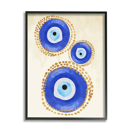 Stupell Industries Round Blue Evil Eye Pattern Lustrous Dotted Detail Painting Black Framed Art Print Wall Art, Design by Two Smart Blondes