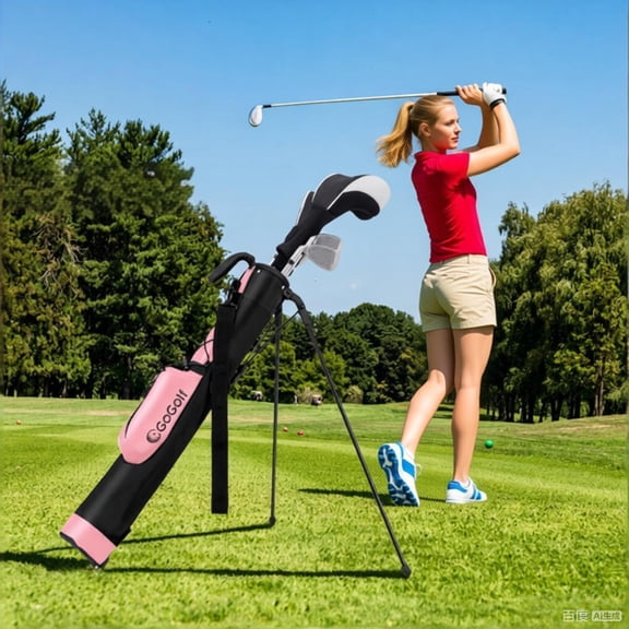 2 lbs Lightweight Golf Carry Stand Bag with Dual Carrying Options Shoulder Strap Top Handle,Press-to-stand Base Zippered Pocket Bottle Holder for Weekend Golfers Driving Range Short Trips,Pink Black