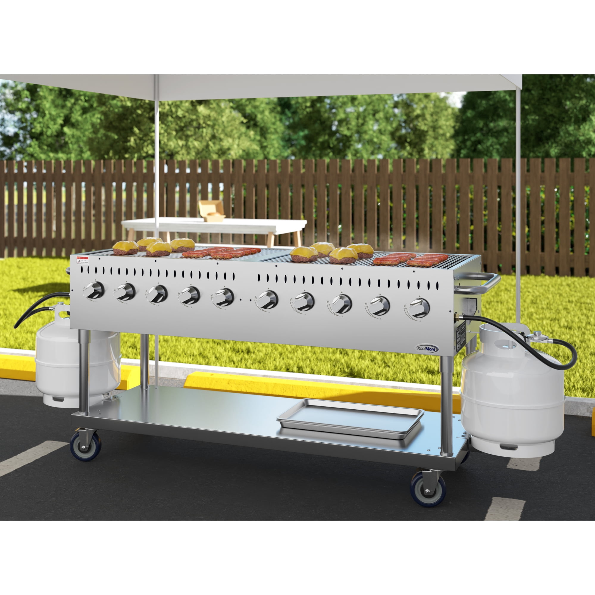 72 in. Commercial Mobile Outdoor Propane Gas Grill, ETL Listed in Stainless-Steel (KM-CGM-72)