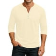 thumbnail image 2 of Resicozy 3/4 Sleeve Shirt Men Button Henley Fashion Baseball T-Shirts 2025 Fall Casual Sport Solid Color Athletic Tee Tops Beige M, 2 of 8