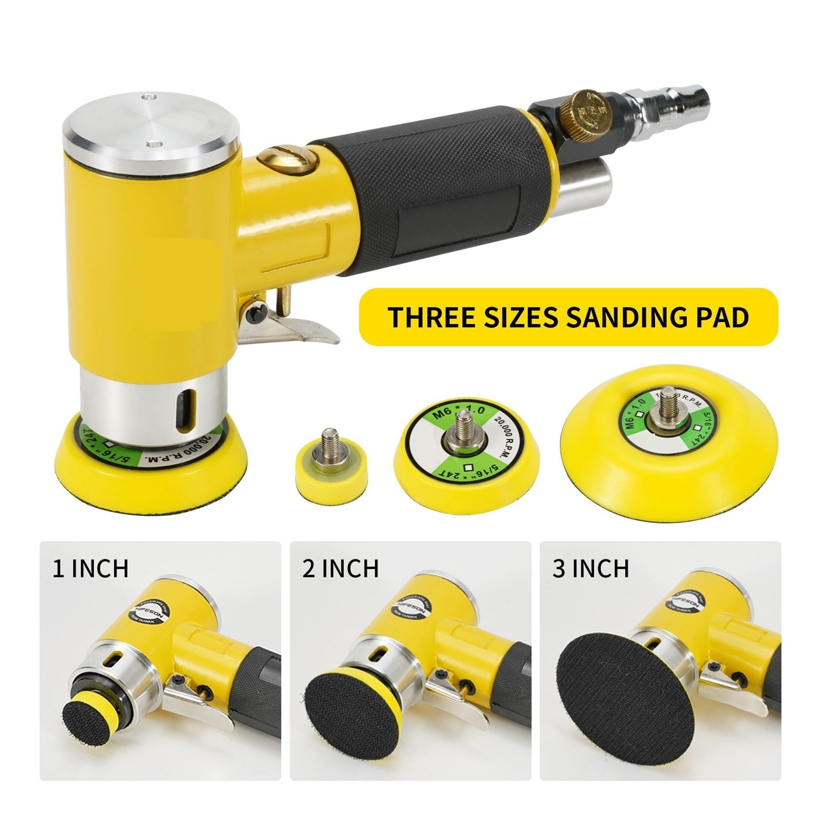 Mini Orbital 2/3" Air Sander Pneumatic Polisher Grinder Buffer Dual Action Orbital Polisher 80PCS Sanderpaper Set ,Equipment Stability