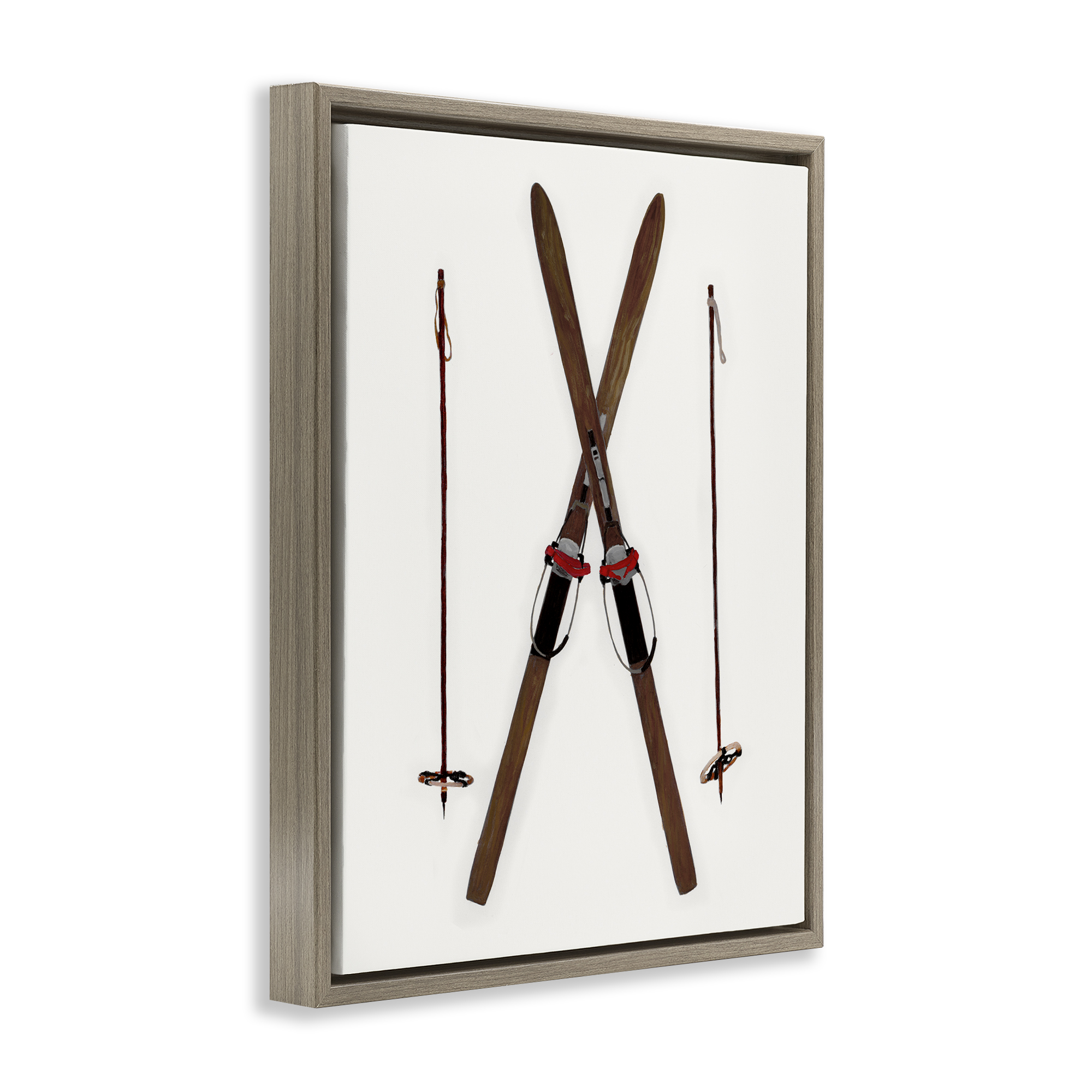 Stupell Industries Minimal Winter Skis Sports Painting Brown Floater Framed Canvas Art Prints Wall Art, 17 x 21