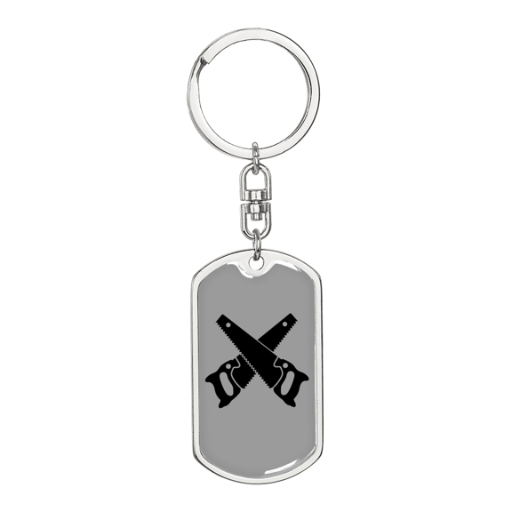 Two Saws Crossed Swivel Keychain Woodworker Dog Tag Stainless Steel or 18k Gold