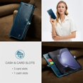 thumbnail image 6 of SaniMore for Samsung Galaxy Z Fold 3 (7.6" 2021) Case, PU Leather Auto-magnet Full Protection Flip Kickstand Card & Cash Slots, Retro Shockproof Anti-fall Wallet Business Shell,Blue, 6 of 10