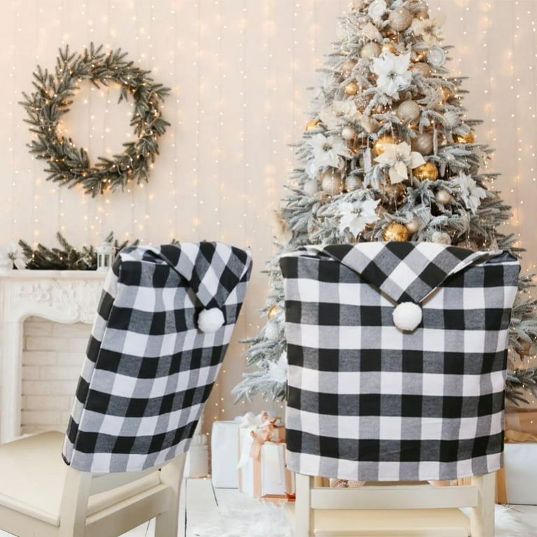 Buffalo Plaid Chair Covers Christmas Decorations Elastic Buffalo