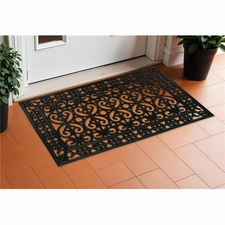 HomeRoots 632537 18 x 30 in. Black Scrollwork Outdoor Rubber Door Mat