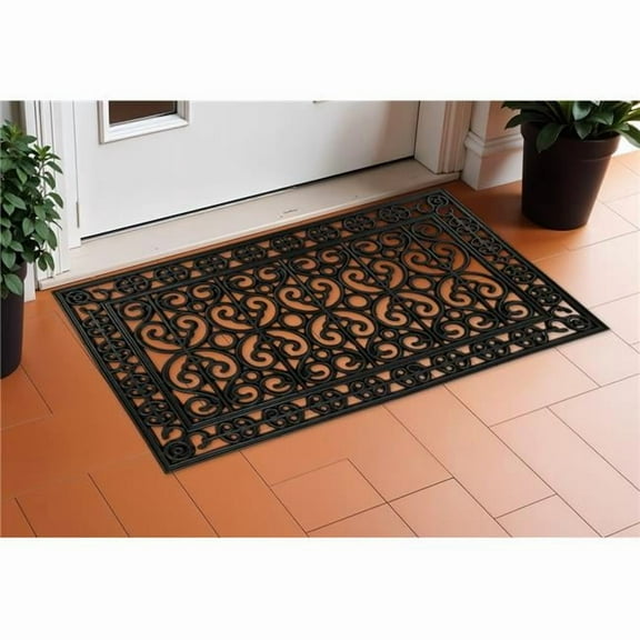 HomeRoots 632537 18 x 30 in. Black Scrollwork Outdoor Rubber Door Mat