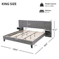 thumbnail image 4 of Modern King Size Bed With Headboard - Grey Velvet Upholstered, 2 Nightstands, Diamond , No Box Spring, Wood Construction, Quick Assembly Bedroom Property Component, 4 of 4