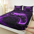 thumbnail image 3 of Manfei Video Gamepads 4pcs Bed Sheets for Teens Female Men,Geometric Honeycomb King Sheets,Black Purple Gamepads Super Cozy Sheet Set,Super Cozy Room Decor, 3 of 7