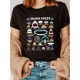 thumbnail image 1 of Camisetas gráficas para mujer, de manga corta, de algodón, para verano1pc Vintage Shark Faces Graphic Tee for Women, Casual Round Neck Short Sleeve T-Shirt, Summer Knit Polyester Top with Geometric, 1 of 5