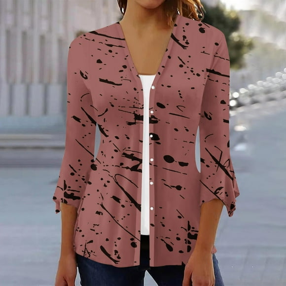 jsaierl Duster Cardigans for Women 3/4 Sleeve Open Front Elegant Cardigan Jacket Coat Womens 3/4 Sleeve Tops Funny Print Fall Cardigans for Women