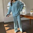 thumbnail image 4 of SJLDQY Women's Flannel Pajamas Set 2 Peice Pjs Set for Women Solid Color Ribbed Long Sleeve Pajama Tops Pants Warm Winter Homewear Sleepwear Outfits, 4 of 8