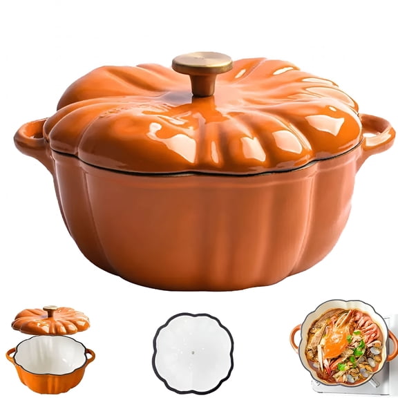ACDANC 2026 New Pumpkin Dutch Oven Pot,Enameled Cast Iron Pumpkin Pot with Lid,Pumpkin Pot Safe for All Stovetops,Fall Thanksgiving Decor & Cooking Pot