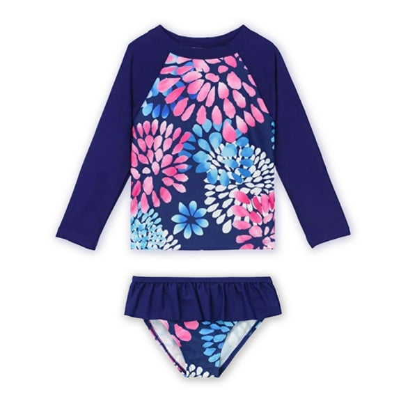 URMAIC Toddler Little Girls Long Sleeve Rash Guard with Bikini Bottoms Two Pieces Swimsuit