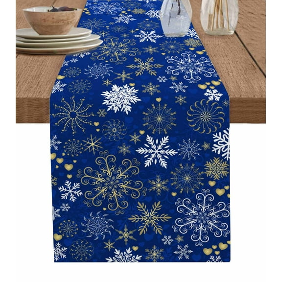 Table Runners 48 Inches Long Dress Scarves, Christmas Blue Farmhouse Kitchen/Dining Table Runner, Short Coffee Tablerunners, Xmas Winter Snowflakes New Year Holiday 13x48 Inch