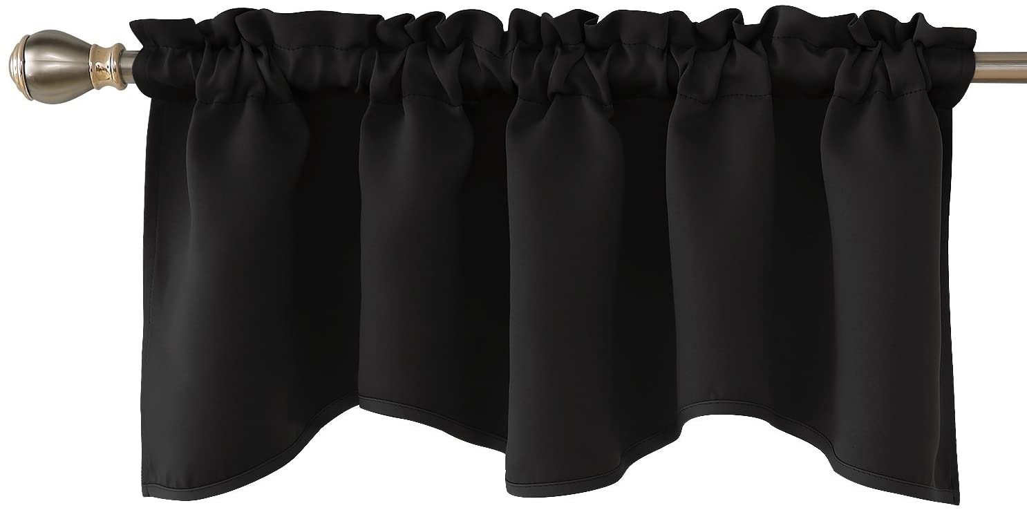 Black Scalloped Valances for Kitchen Window, Rod Pocket Blackout