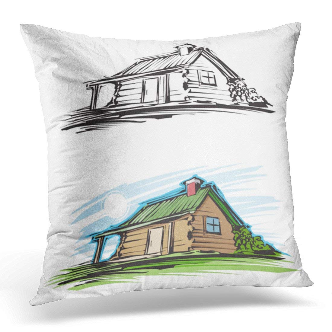 ARHOME House Log Cabin Graphic Cottage Sketches Pillow Case Pillow