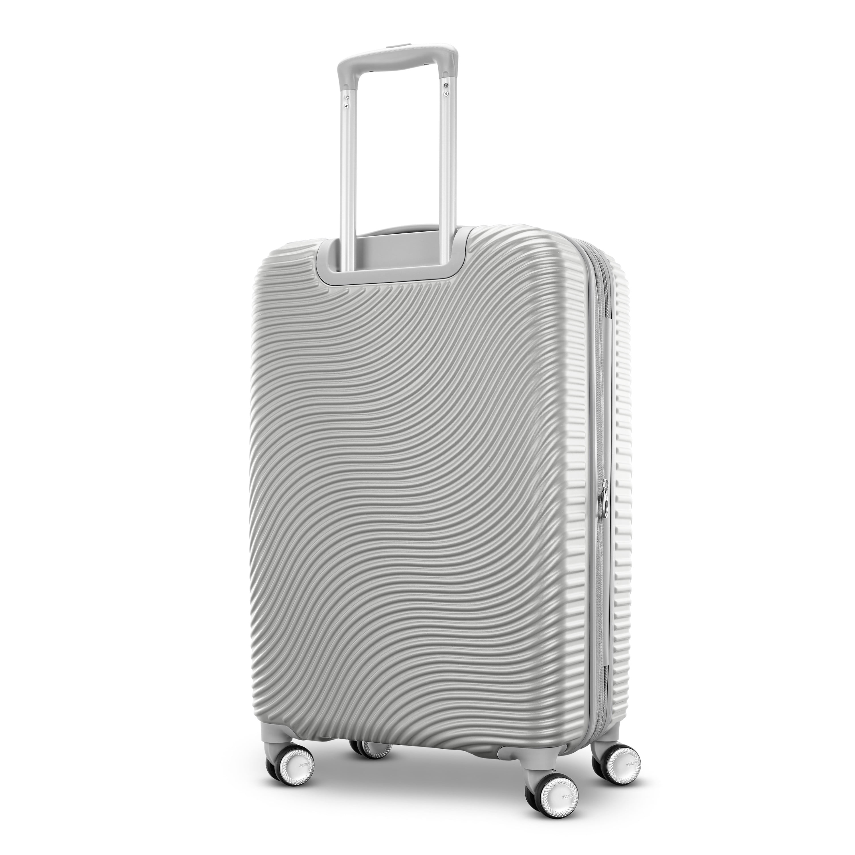 American Tourister Color Waves Medium Checked Expandable Luggage Suitcase with Spinner Wheels, Silver