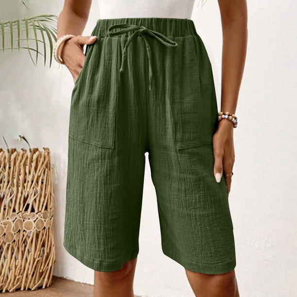 WILLBEST Pantalones Casuales para Mujer, Pantalones Cortos de Verano Cómodos, Uso Diario Versátil, Diseño de Color Sólido, Ajuste Relajado para Darle Estilo. Extra Grande