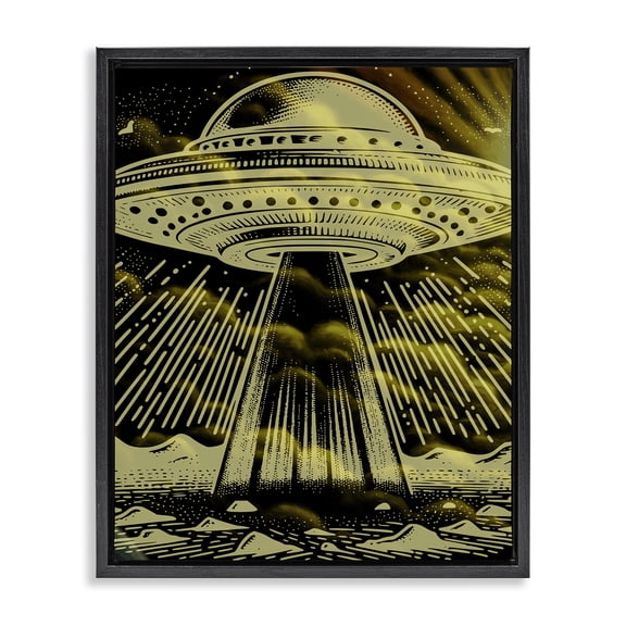 Stupell Industries Mysterious Alien UFO Fantasy & Sci-Fi Painting Black Floater Framed Canvas Art Print Wall Art, 17 x 21