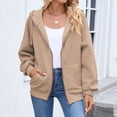 thumbnail image 2 of WTOBBY Women's Hooded Pocket Sweatshirt Jacket Long Sleeve Solid Color Zip Up Fleece Casual Outerwear with Kangaroo Pouch Trendy Street Style for Everyday Wear,Khaki L, 2 of 8