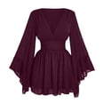 thumbnail image 2 of JOANKDMI Gothic Witch Costume for Women Long Bell Sleeve V-Neck Chiffon Dress Smocked Waist Flaring Mini Dress for Halloween Vampire Party Theme, 2 of 5