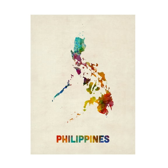 Trademark Fine Art Michael Tompsett Philippines Watercolor Map Canvas Wall Art - 18x24