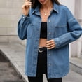 thumbnail image 2 of ClodeEU Women's Denim Collar Jacket with Pocket ,Casual Spring Summer Loose Coat Blue,Womens Plus L, 2 of 9