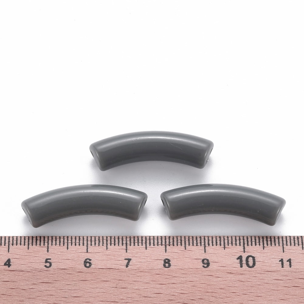 Opaque Acrylic Beads Curved Tube Gray 32x9.5x8mm Hole: 1.8mm about 330pcs/500g
