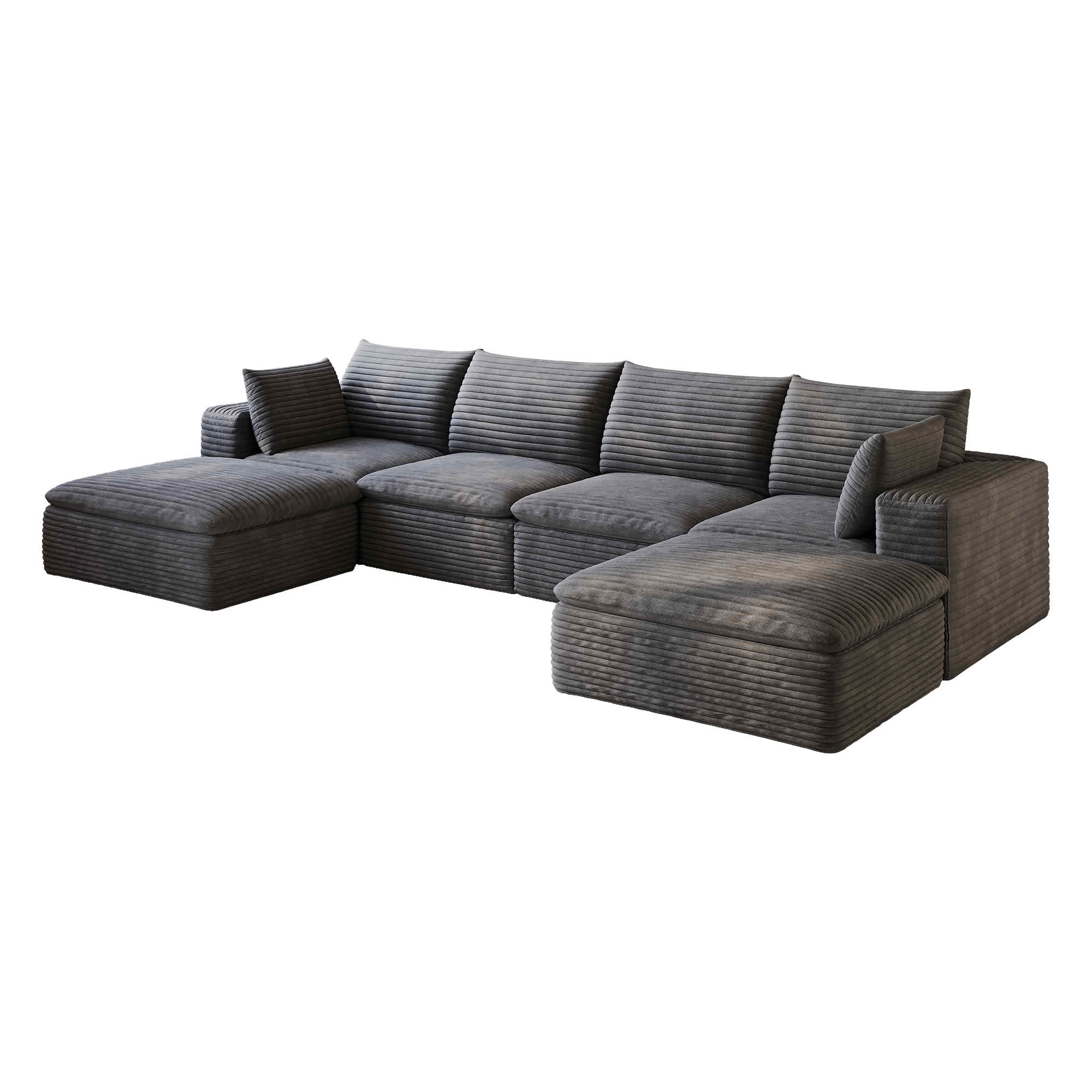 MAYEERTY 134 Inch Cloud Modular Sofa, Corduroy Deep‑Seat Couch with Double‑Layer Removable Cushions, No‑Assembly DIY Combination Sponge Sofa for Living Room Bedroom Conference Room Apartment