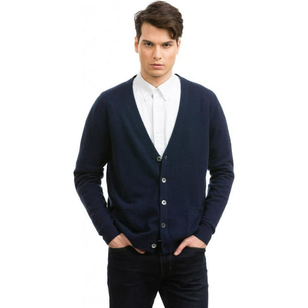 Citizen Cashmere V Neck Cardigan Sweaters for Men - 100% Cashmere (S, Navy)  42 133-03-01