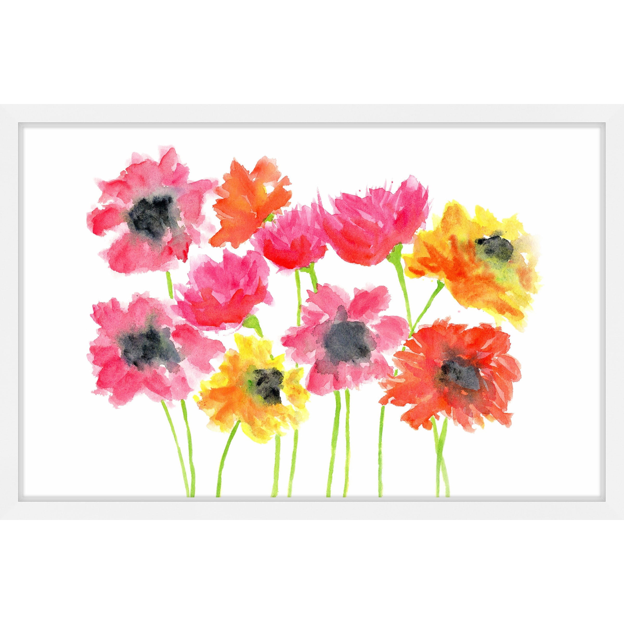 Marmont Hill "Bold Zinnias" by Thimble Sparrow Framed Painting Print
