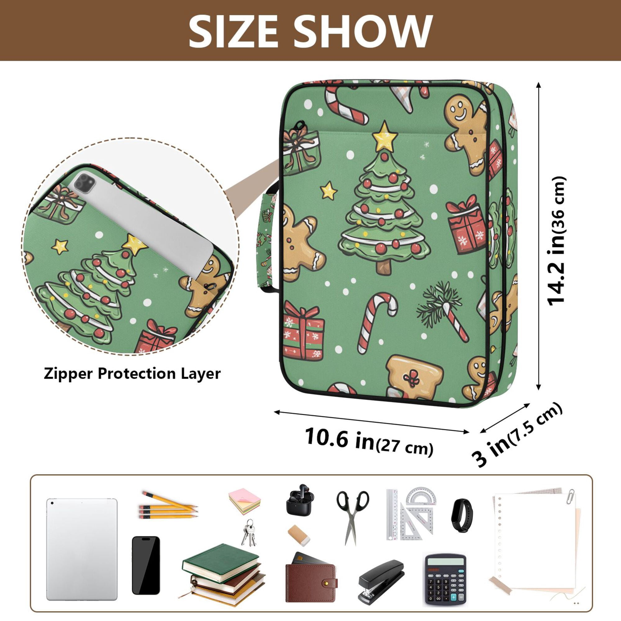 FORMRS Accordion File Folder A4 Size 7-Pocket Expanding Document Organizer Bag with 3 Ring Binder, Christmas Cookies