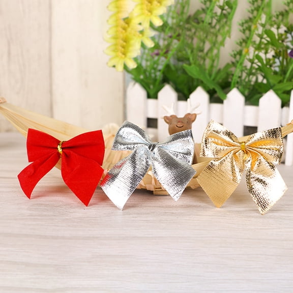Jiaroswwei 12Pcs/Pack Christmas Bows Ornaments Golden Silver Red Bow Xmas Tree Decoration for Party Festival