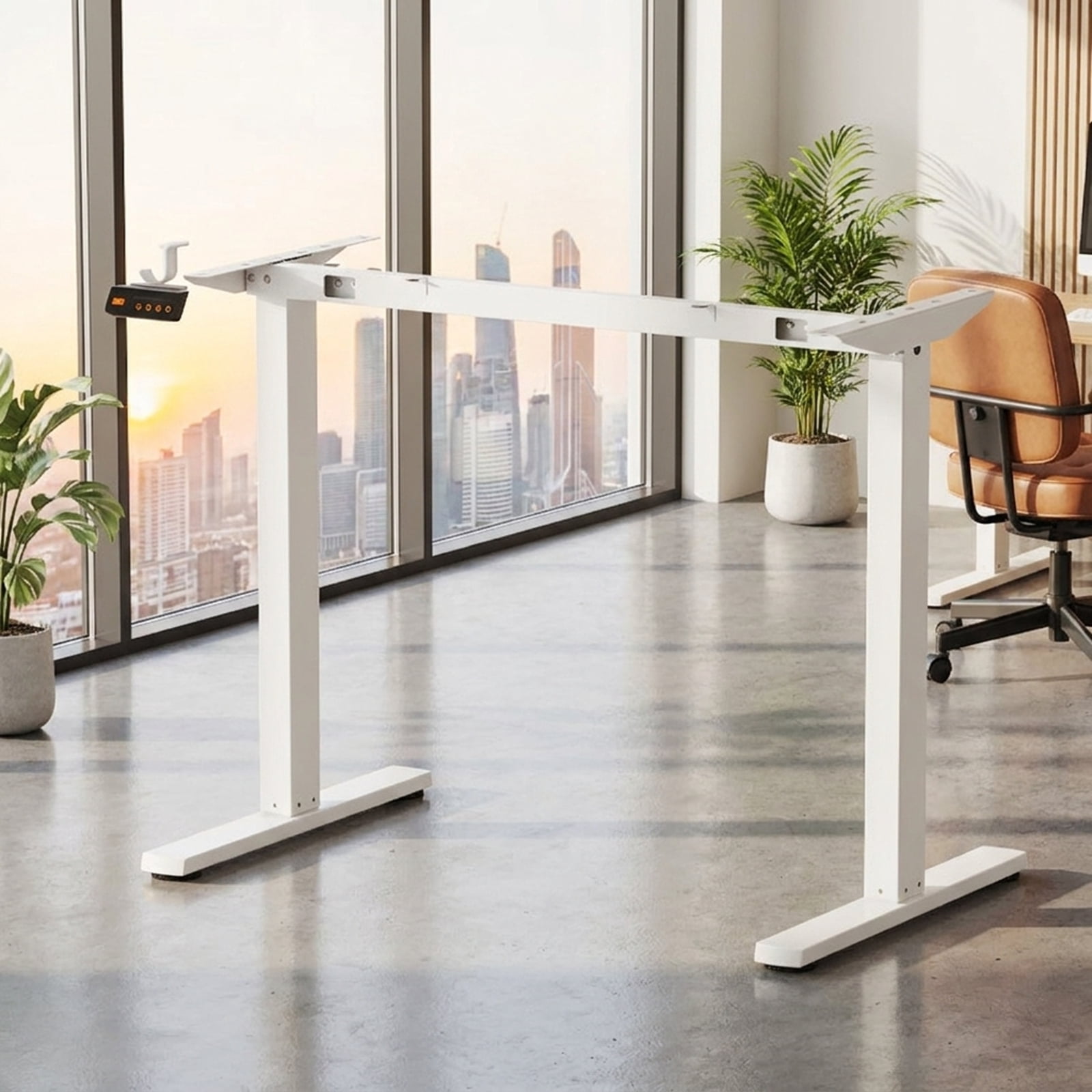 Furnibear Electric Standing Desk Frame Height Adjustable Computer Desk Base with LED Display, White