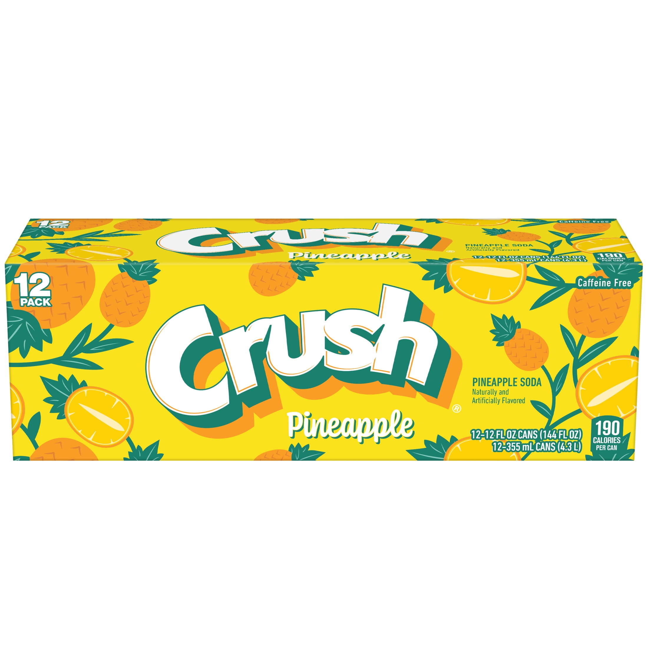 Crush Caffeine Free Pineapple Soda Pop, 12 fl oz, 12 Pack Cans