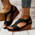 thumbnail image 3 of Wedge Dress Sandals for Women 2025 Summer Trendy Leather Peep Toe Platform High Heels Ladies Dressy Sandals, 3 of 6