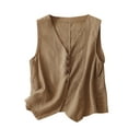 thumbnail image 2 of Tank Tops for Women Summer Tops Under 10 V-neck Solid Color Loose Retro Sleeveless Top, 2 of 8