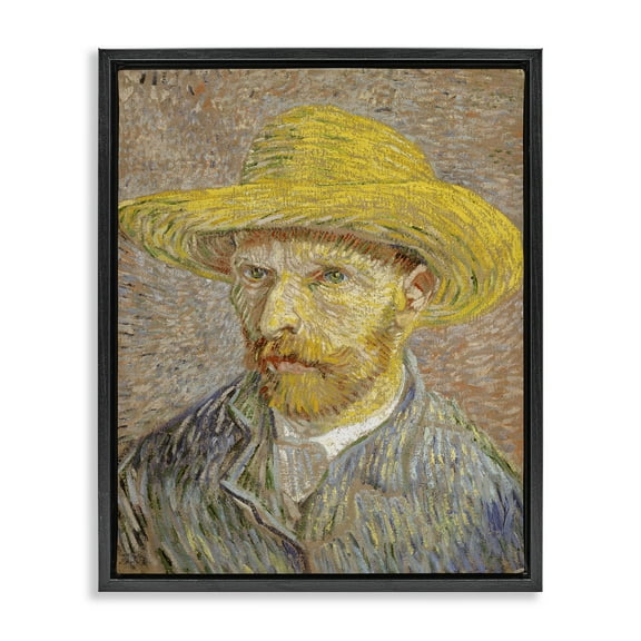 Stupell Industries Van Gogh Straw Hat Portrait People Painting Black Floater Framed Canvas Art Print Wall Art, 17 x 21