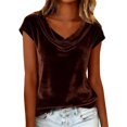 thumbnail image 2 of Delayuji Women's Velvet Tshirt Elegant Dressy Shirt Cowl Neck Short Sleeve Shirts Casual Blouses Tshirts Business Casual Outfits, 2 of 5