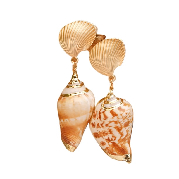1 par de pendientes de resina con forma de concha y perla, elegantes pendientes colgantes de concha de cauri para niñas y mujeres.