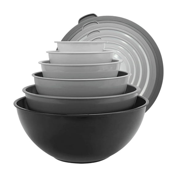 JUST COOK Mixing Bowl Set, Dishwasher & Microwave-Safe Mixing Bowls with Lids, Gray, 12-Piece