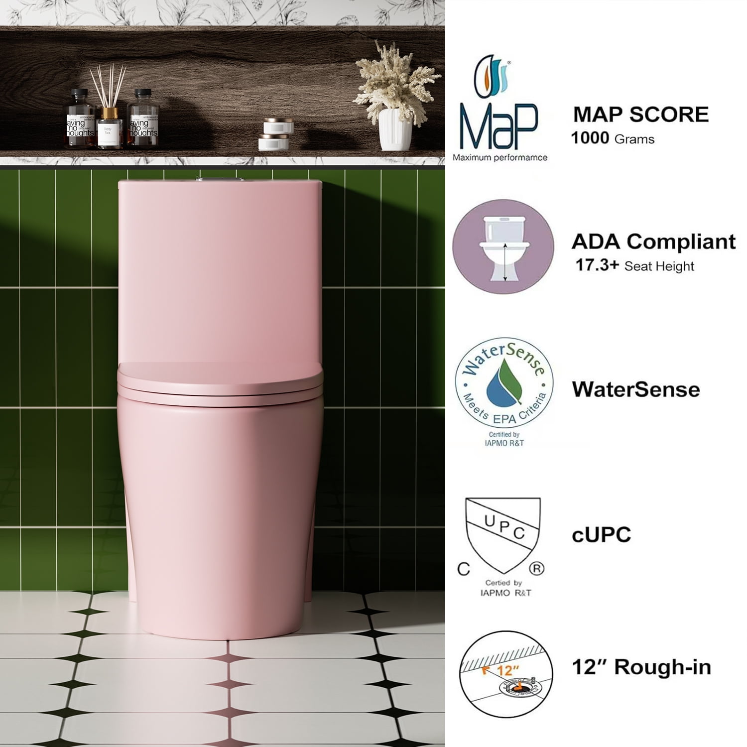 Aukfa One-Piece Toilet Dual Tornado Flush 1.1/1.6 GPF ,ADA Comfort Height,Water Sense Certified, Soft-Close Seat,Pink