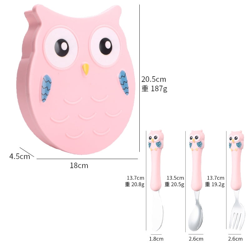 Cute Cartoon Lunch Box, Plastic 3 Compartments Food Container with Spoon and Fork, Cartoon Owl Bento Box Food Safe Microwave Storage Container