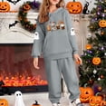 thumbnail image 2 of IUYRTFE Kids Halloween Hooded Sweatshirt Set Long Sleeve Pullover Two Piece Outfit Fall Winter Warm Casual Playwear Party Wear Toddler Boys Girls Clothing(Gray,12 Years), 2 of 5