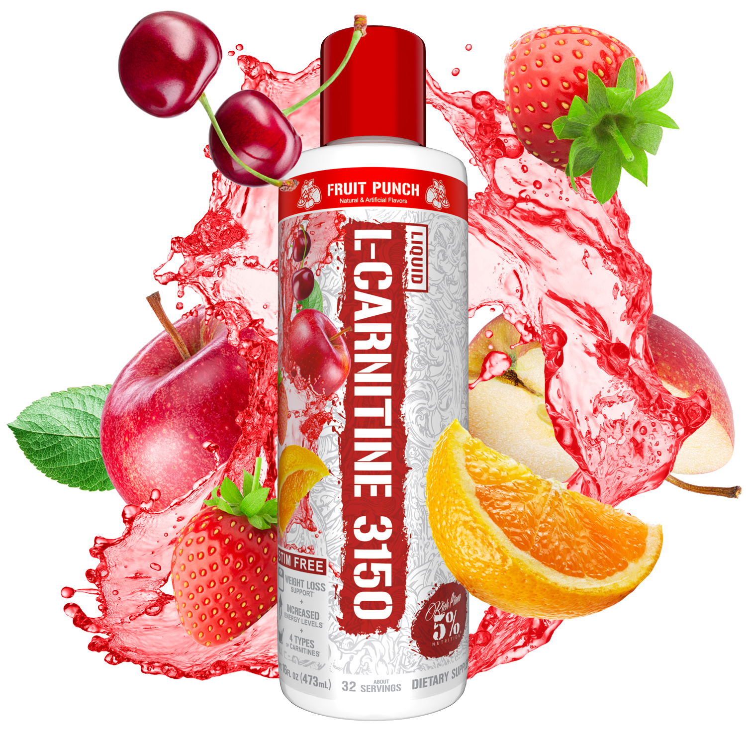 5% Nutrition Rich Piana Liquid L-Carnitine 3150 4 Source Blend with GBB (Fruit Punch)