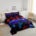 thumbnail image 3 of Erosebridal Teens Dirt Bike Bedding King Comforter Set,Red Blue Neon Hexagon Bedding Sets King with Comforter,Motorcyclist Room Decor,Reversible,Lightweight,3 Pieces, 3 of 7